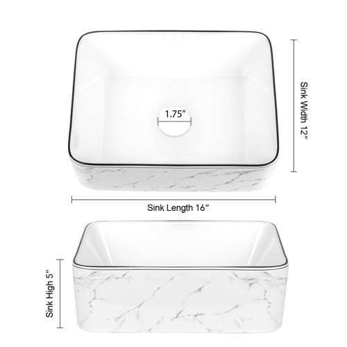 KGAR 16''x12'' Marbling Ceramic Rectangular Vessel Bathroom Sink